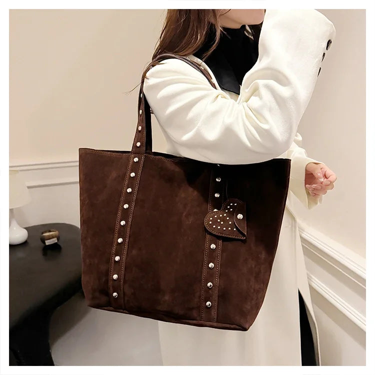 Fashion Suede Sewing Thread Shoulder Bags 2025 New Retro Versatile Commute Simplicity Solid Color Single Women's Handbag