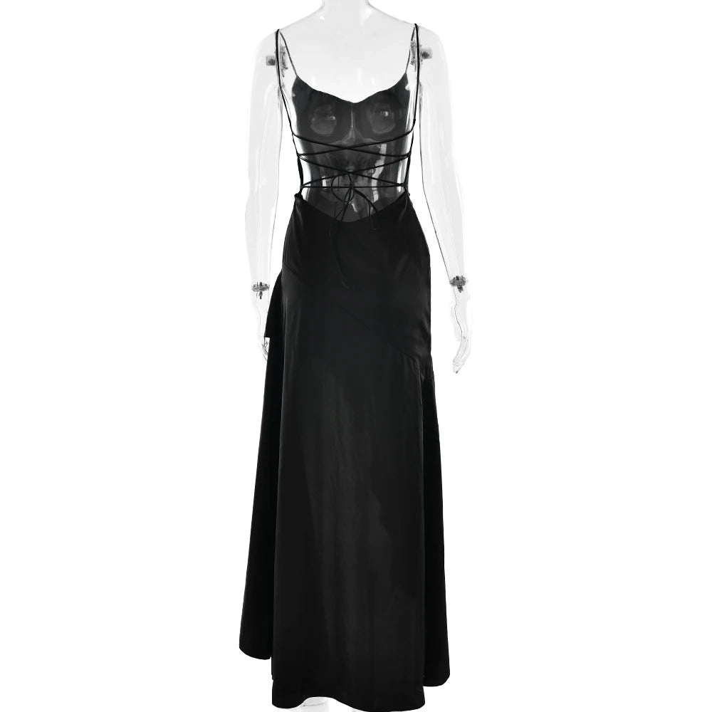 Articat Spaghetti Strap Dress - Satin Split Maxi Evening Gown
