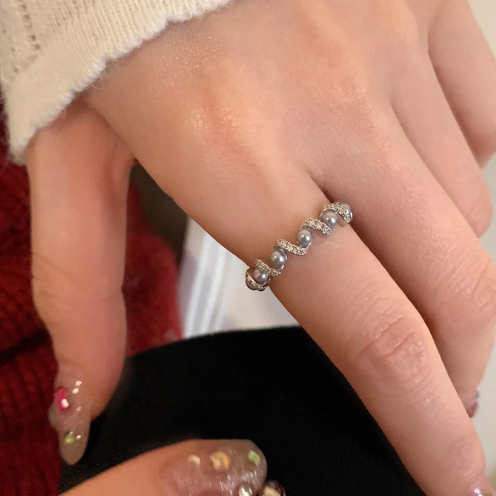 VENTFILLE 925 Sterling Silver Open Pearl Smile Stackable Finger Ring Simple Fashion Cute Adjustable For Female Jewelry Wholesale