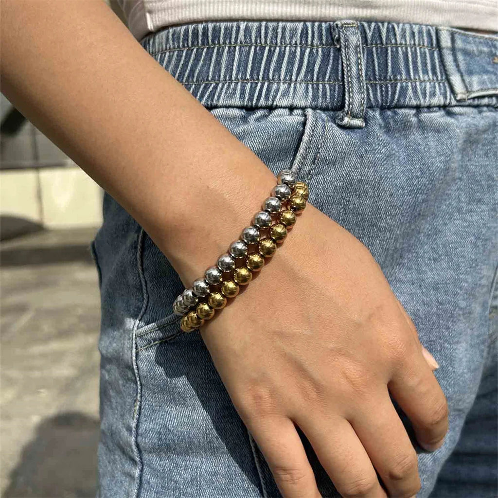 MisenBaBa Stainless Steel Ball Beads Cuff Bracelet for Women Gold Silver Color Beaded Bracelets Charms Metal Statement Jewelry