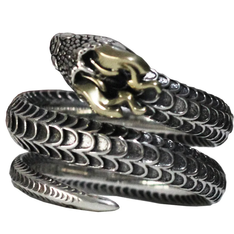 Buyee 925 Sterling Silver Male Big Ring Horned snake Open Ring Finger for Men Women Fashion Unique Rock Punk Fine Jewelry Circle