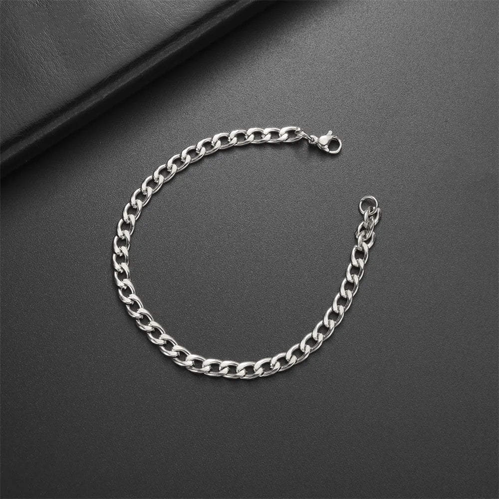 My Shape Fashion Cuban Chain Men Bracelet Stainless Steel 3/5/7/9mm Width Chain Bracelets Figaro Chain Boy Wrist Jewelry Couple