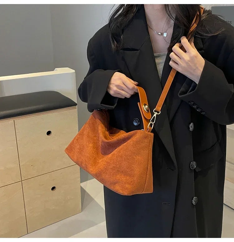 New Solid Color PU Zipper Women's Bag Suede Large Capacity Women's Shoulder Bag Fashion Versatile Casual Dual Purpose Handbag