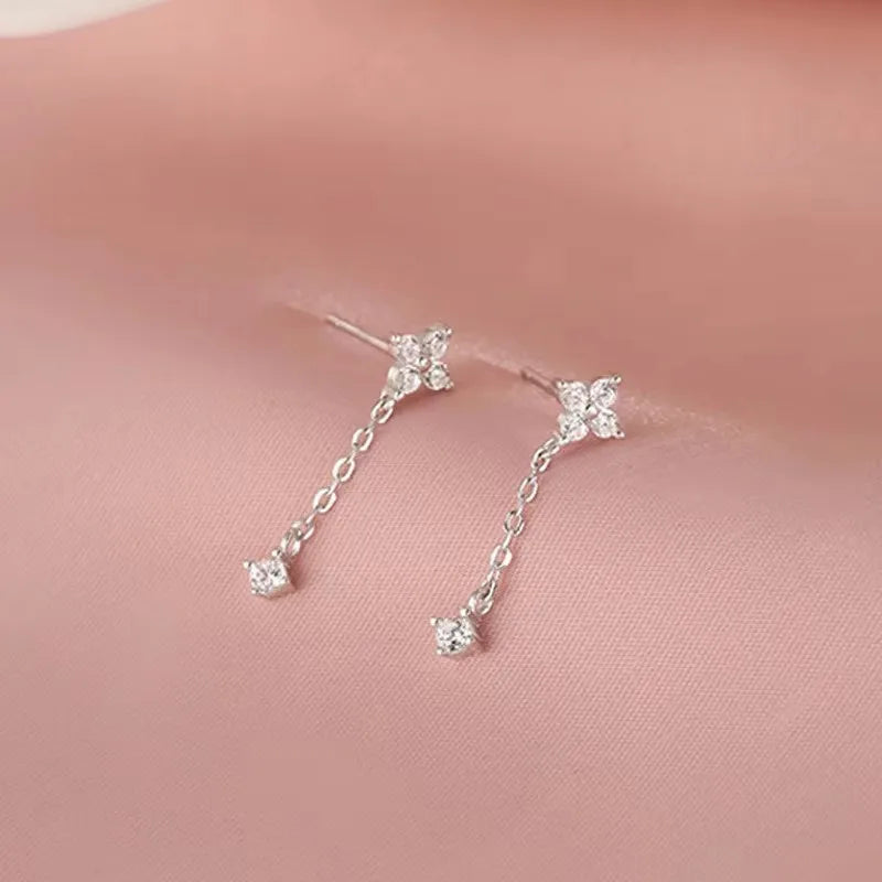 French Luxury Sweet Romantic Long Zircon Tassel Twisted Earrings for Women Temperament Wedding  Banquet Jewelry Gift