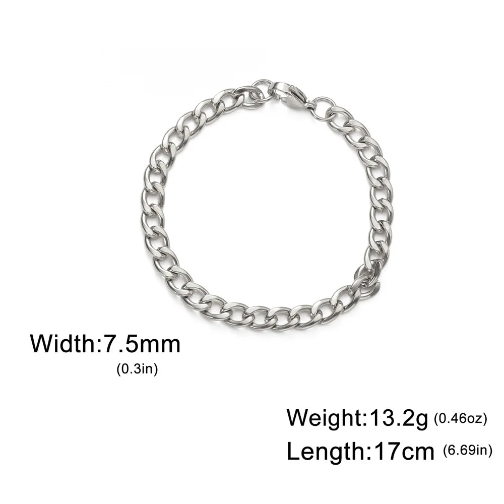 My Shape Fashion Cuban Chain Men Bracelet Stainless Steel 3/5/7/9mm Width Chain Bracelets Figaro Chain Boy Wrist Jewelry Couple