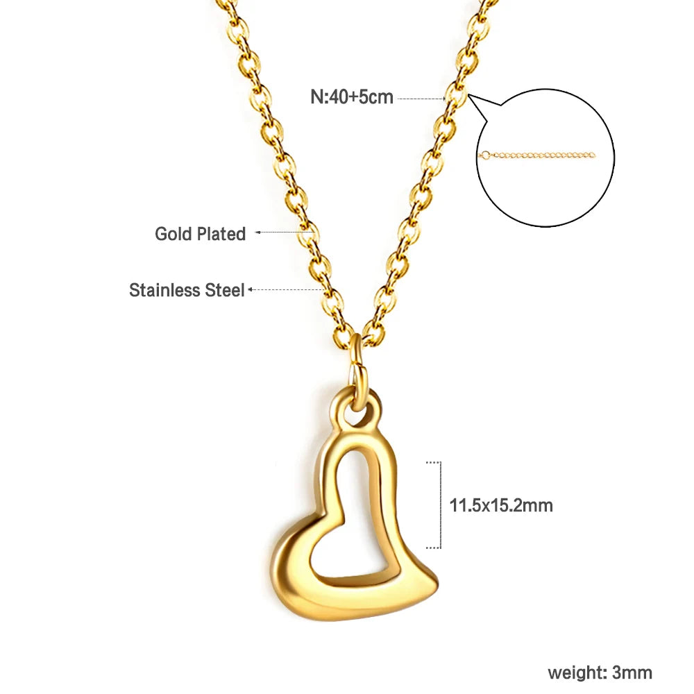 ASONSTEEL Romantic Heart Pendant Necklace For Women High Quality Golden Stainless Steel Metal Stylish Choker Valentine's Gift