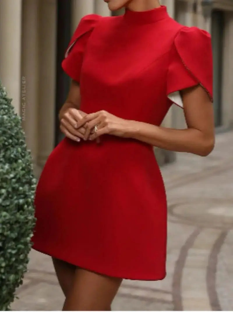 Elegant Bow Hollow Out Mini Dress - Short Sleeve A-Line Party Dress