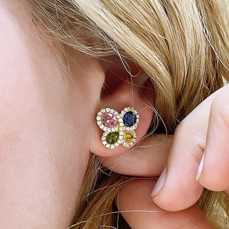 Huitan Four Colors CZ Stud Earrings for Women Exquisite Butterfly Shaped Ear Stud Novel Girls Earrings Luxury Trendy New Jewelry