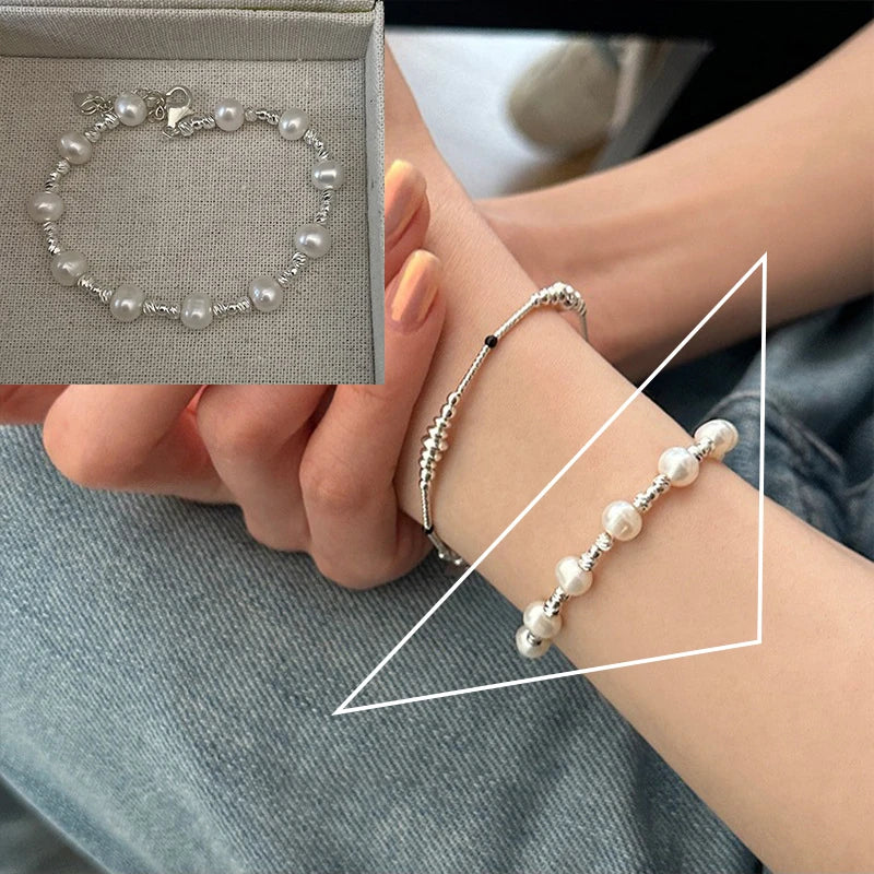 VENTFILLE 925 Sterling Silver Double Layer Pearl Bracelet for Women Girl Design Bead Korean Jewelry Dropshipping
