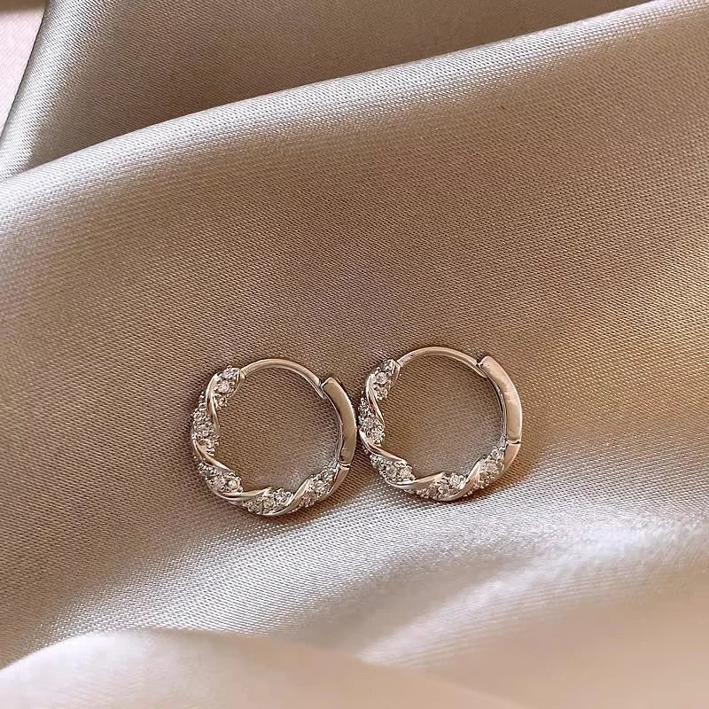 FTCY Simple Luxury Zircon Metal Hoop Earrings For Women Exquisite Small Round Circle Earrings Women's Jewelry Gifts