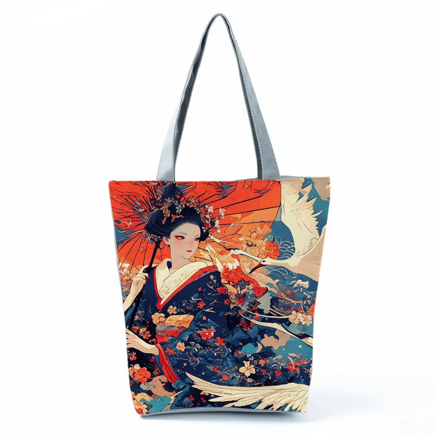 Japan Ukiyoe Print Handbags Groceries Kimono Woman Shopping Bags Women Large Capacity Shoulder Bag Chrysanthemum Portable Tote