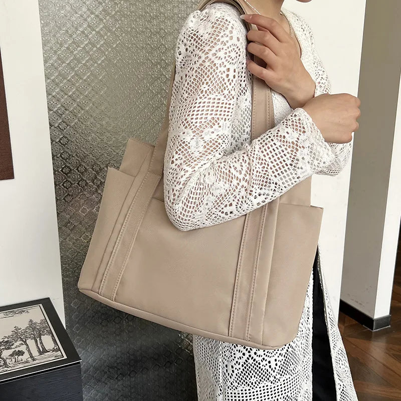 High Quality Commuting Tote Bag Simple Nylon Women's Shoulder Bag Large Capacity Student Class Handbag