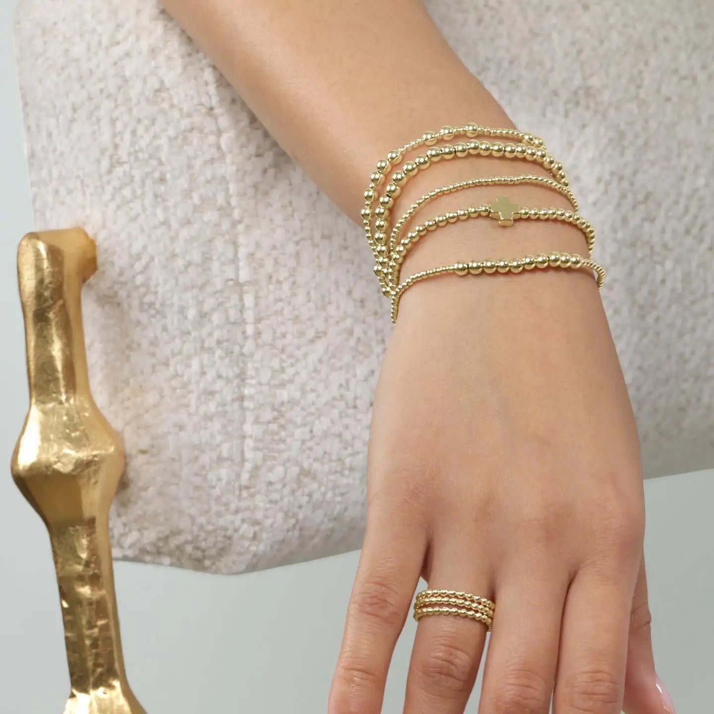 Vlen 18K Gold Plated Beads Bracelet Christian Cross Bracelets Woman Stackable Jewelry Designer Pulseras Luxury Hypoallergenic