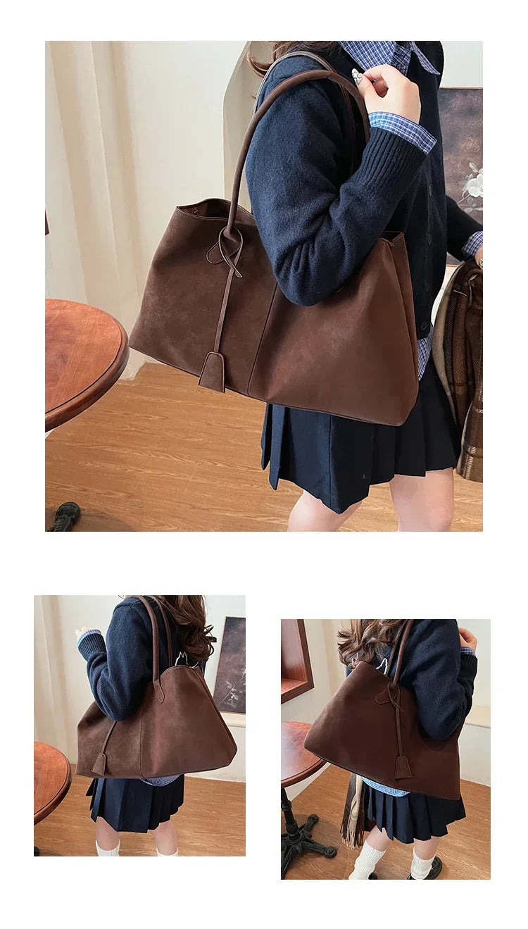 Faux Suede Solid Color High Quality Fashionable Versatile Handbag 2025 Women's Product Hot Selling  Large Capacity Shoulder Bag