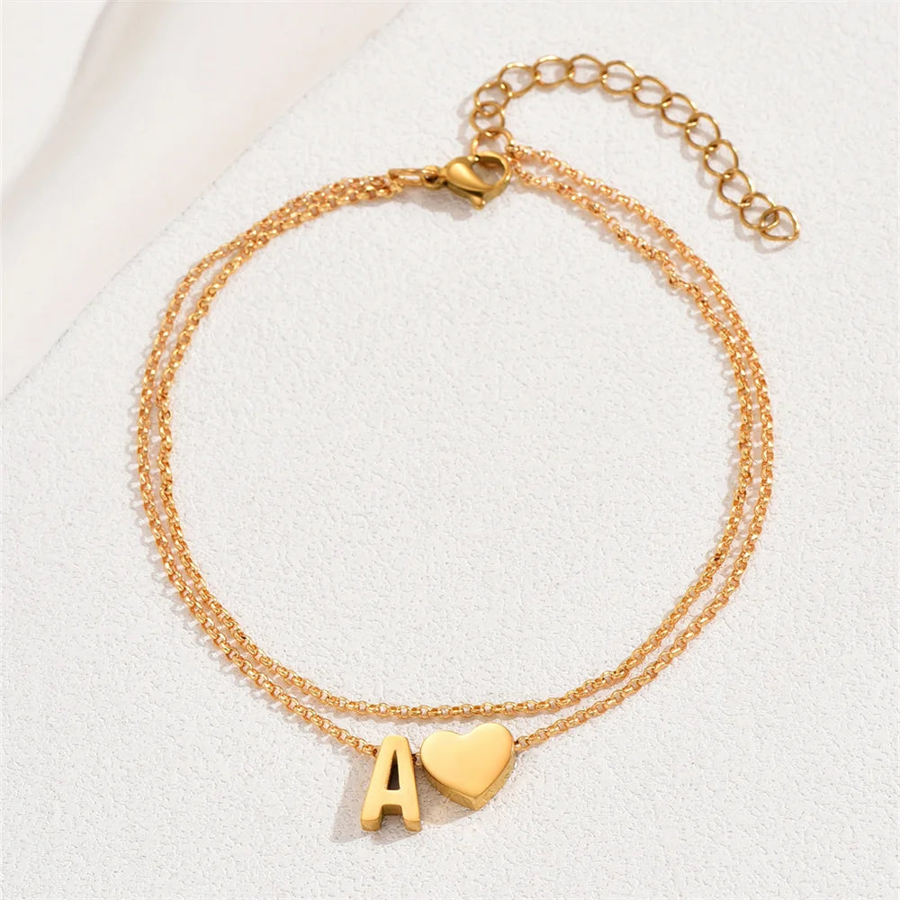 Boho 26 Letters A-Z Stainless Steel Chain Anklets For Women Simple Heart Ankle Bracelet Anklet Beach Jewelry Summer Accessories