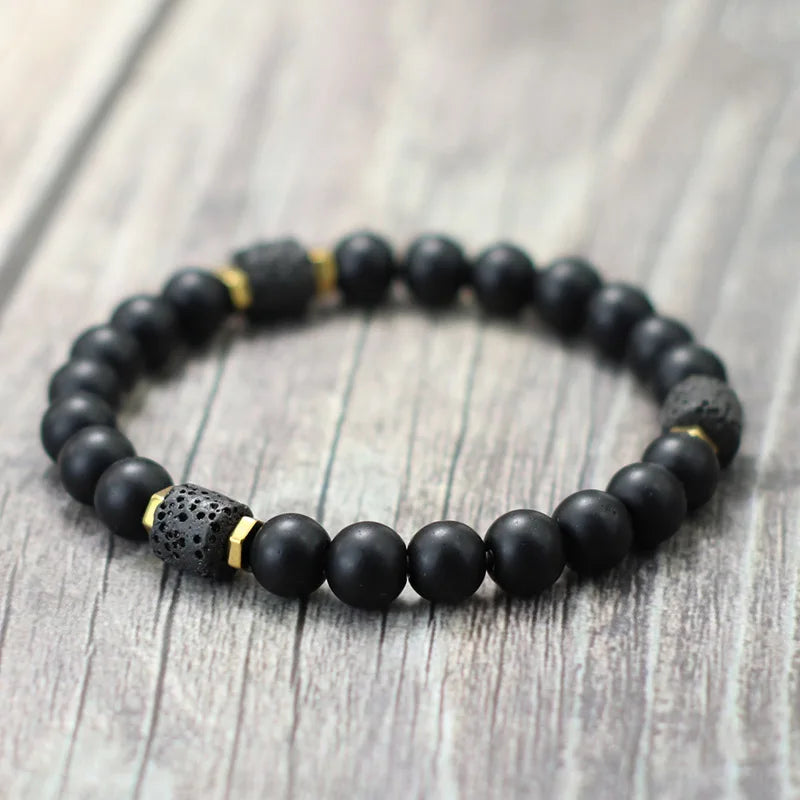 Unique Natural Stone Bracelet Men 8mm Obsidian Tiger Eyes Beaded Braclet Homme Hand Accessories Black Strand Brazalete Pulseira