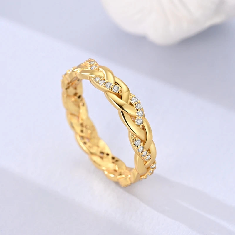 925 Sterling Silver Love Ring - Gold Sparkling Wedding Engagement