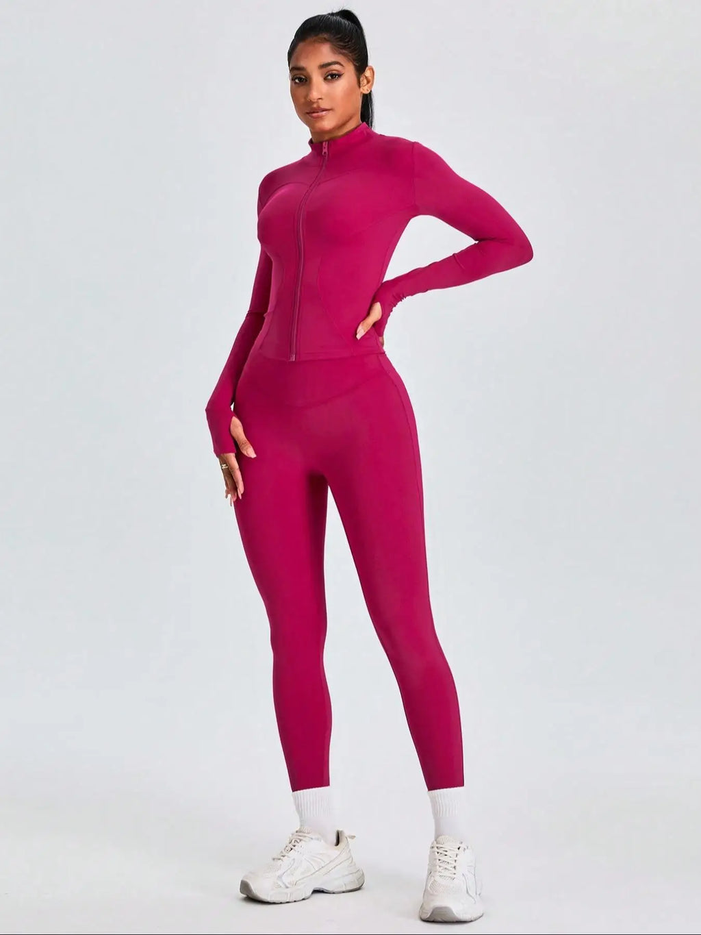 Fitfemme Two-Piece Sports Set - Zip Mock Neck Jacket & Leggings