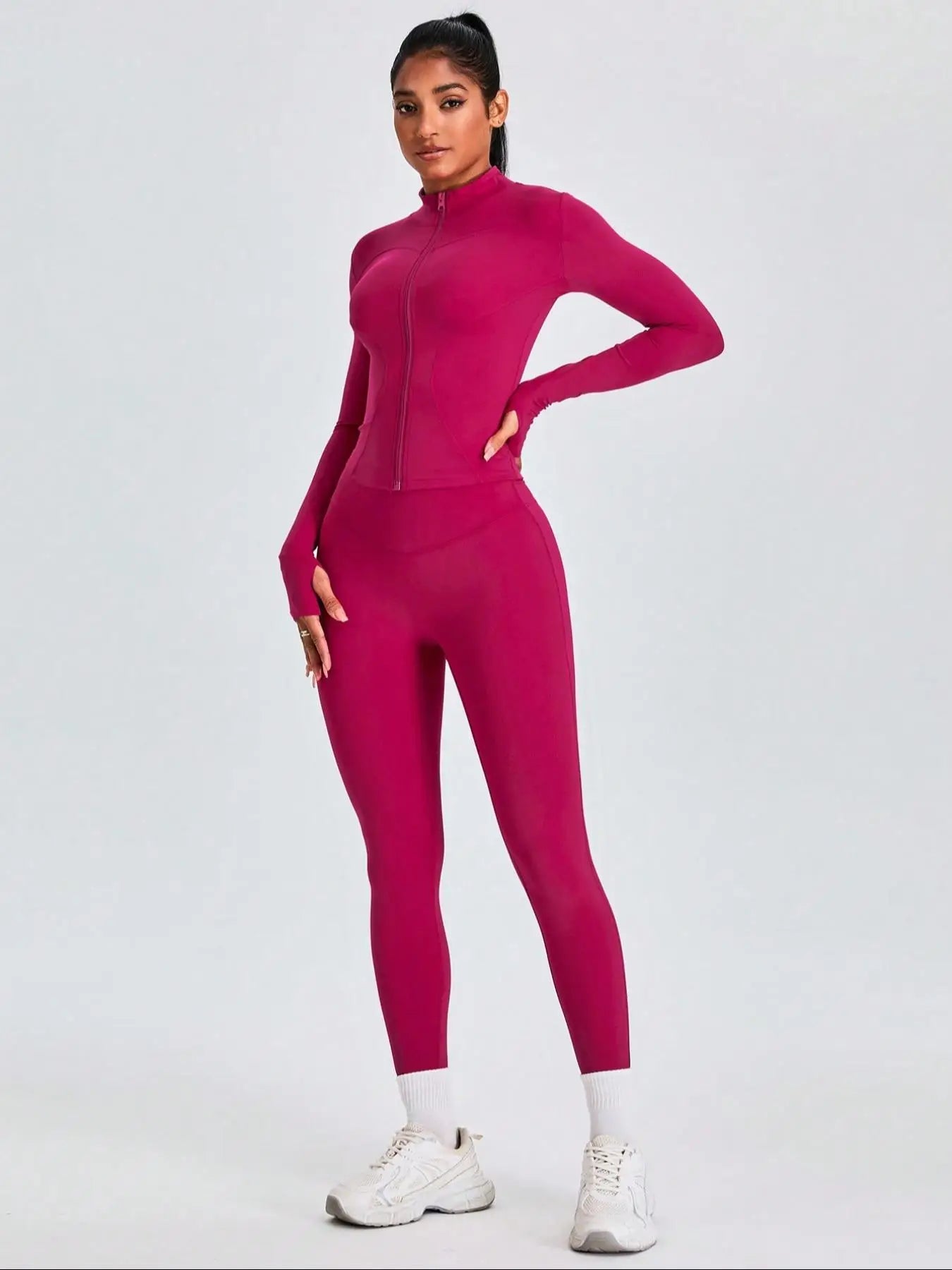 Fitfemme Two-Piece Sports Set - Zip Mock Neck Jacket & Leggings