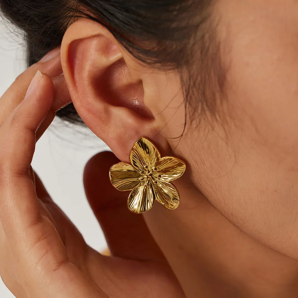 2PC Women's Fashion Trendy Stainless Steel Flower Earrings Outdoor Travel Carnival Party Festival Dressing Gifts