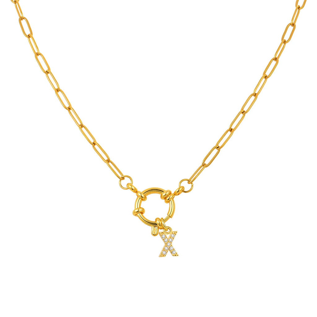 Vnox Women's Trendy Letters Necklaces With CZ Zircon, Stainless Steel 18K Gold Plated Pendant, Fashion Charm A-Z Accessories