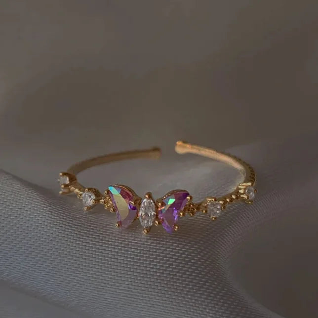 Fashion Moon Heart Flower Butterfly Rings For Women Sweet Girls Exquisite Shiny Rhinestone Crystal Open Ring 2025 Romantic Jewel