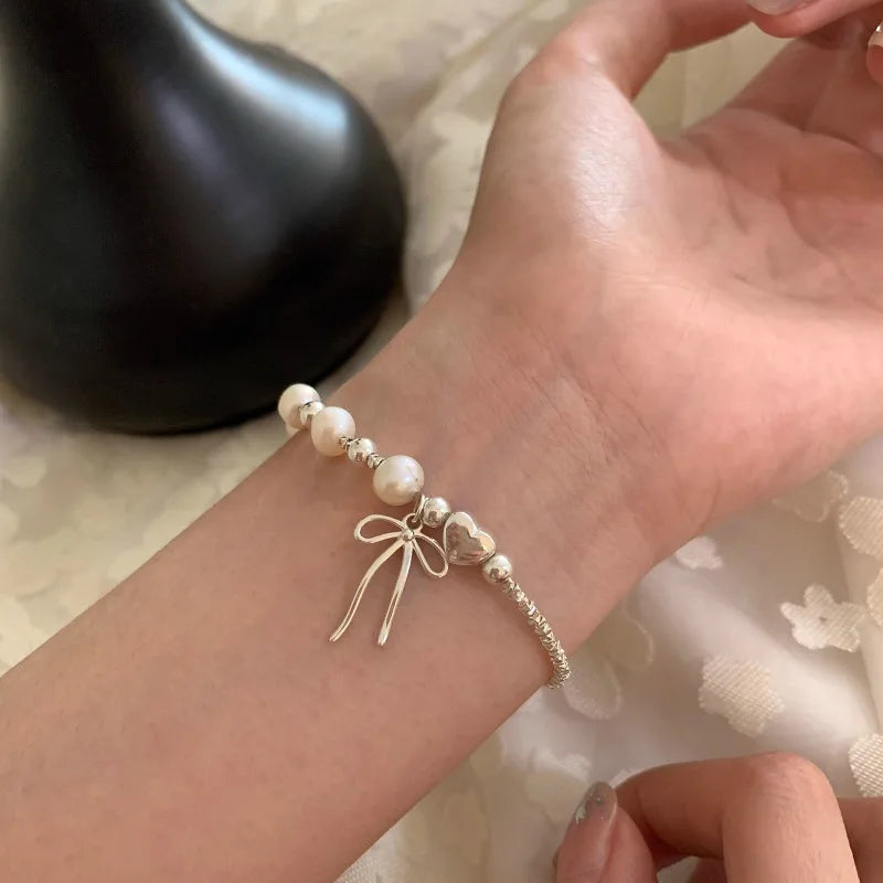 New 925 Silver Geometric Bead Punk Peace of Mind Words Irregular String Bracelet For Woman Girl Fashion Jewelry Gift Dropship