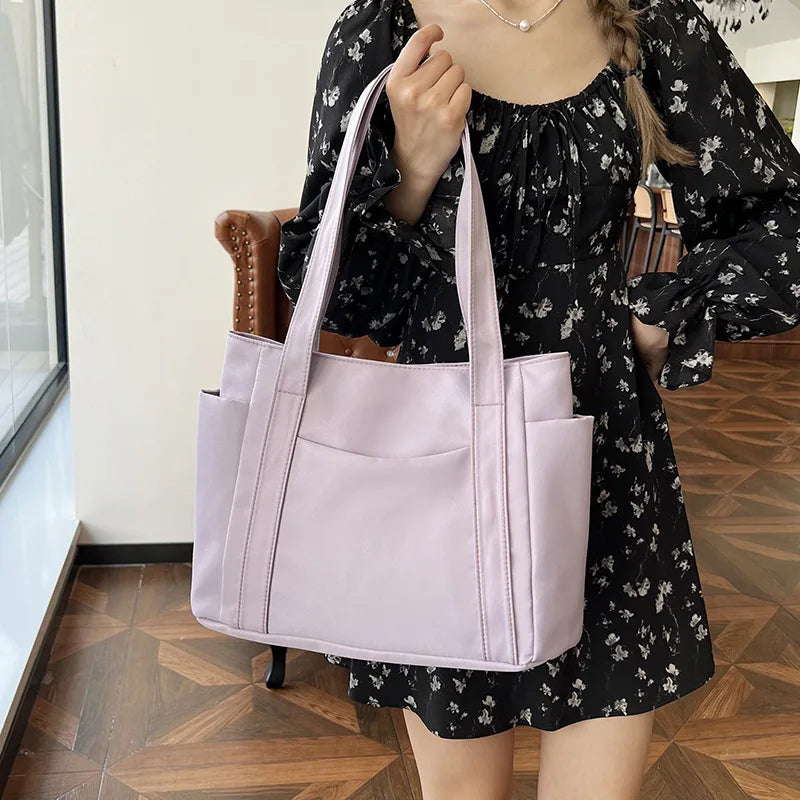 High Quality Commuting Tote Bag Simple Nylon Women's Shoulder Bag Large Capacity Student Class Handbag