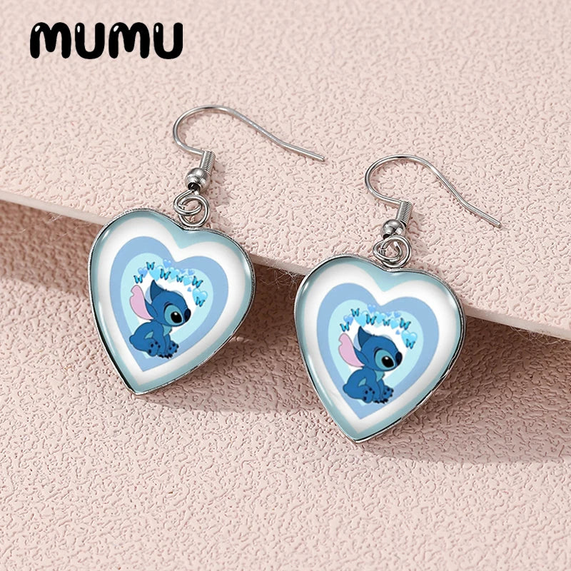 2024 New Lilo Stitch and Angel Dangle Earring Heart Shaped Earrings Handmade Glass Dome Jewelry Gifts Fans