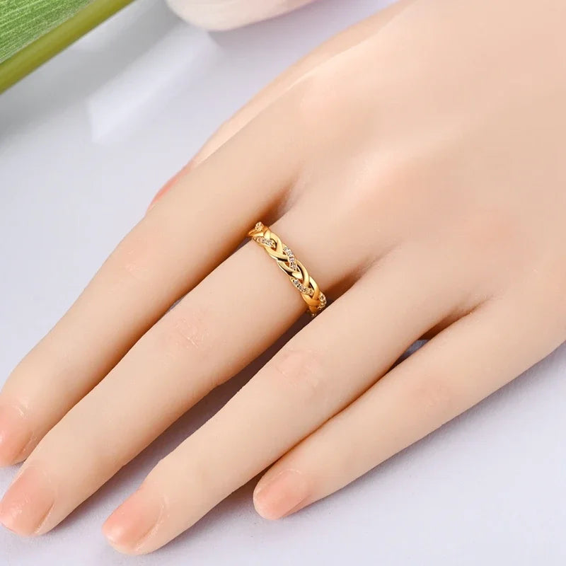 925 Sterling Silver Love Ring - Gold Sparkling Wedding Engagement