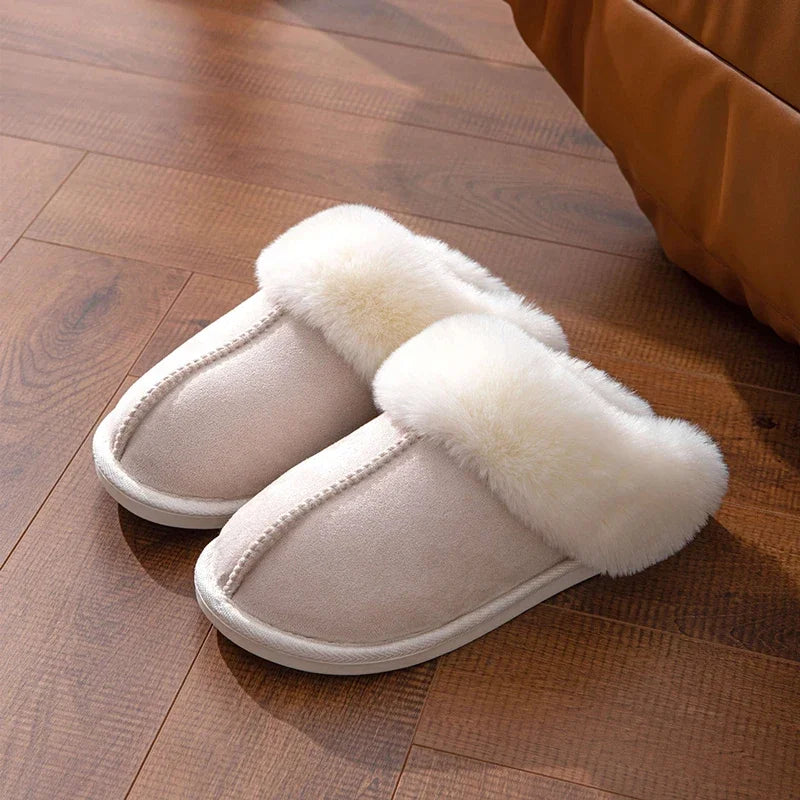 2024 Winter Warm Flat Fur Slippers - Faux Suede Fluffy Home Slides