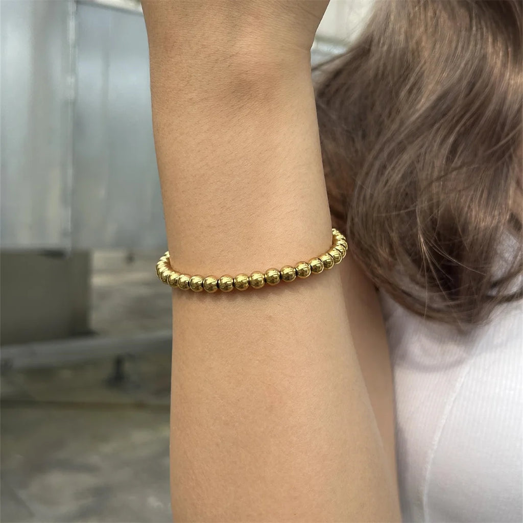 MisenBaBa Stainless Steel Ball Beads Cuff Bracelet for Women Gold Silver Color Beaded Bracelets Charms Metal Statement Jewelry