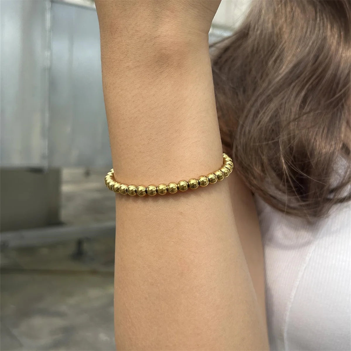 MisenBaBa Stainless Steel Ball Beads Cuff Bracelet for Women Gold Silver Color Beaded Bracelets Charms Metal Statement Jewelry