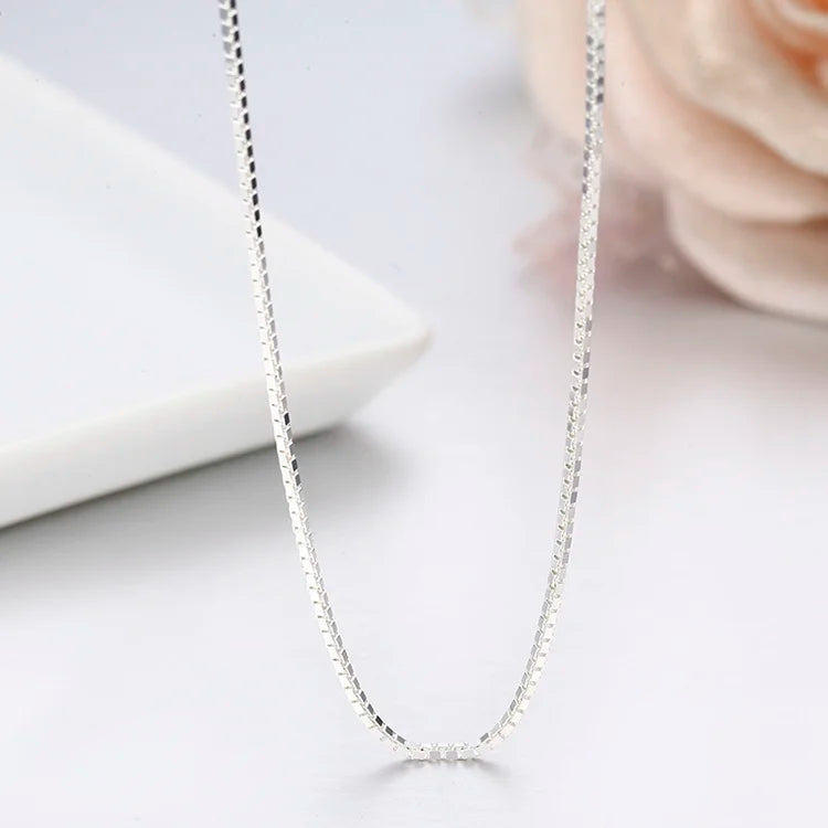 35cm-80cm 1mm Thin Pure Solid 925 Sterling Silver Box Chain Necklace Women Men Girls Jewelry Short to Long Kolye Collares