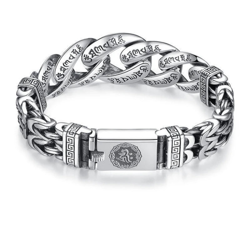 S925 Sterling Silver Personalized Men and Women Bracelets Six-Character Peace Pattern Cuban Chain Jewelry Exquisite Gift
