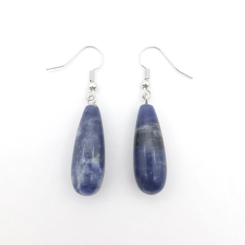 New 29X10MM Labradorite Rhodonite Sodalite Clear Quartz Lapis lazuli Amethyst Turquoise Opal Tiger Eye Stone Drop Earrings 1Pair