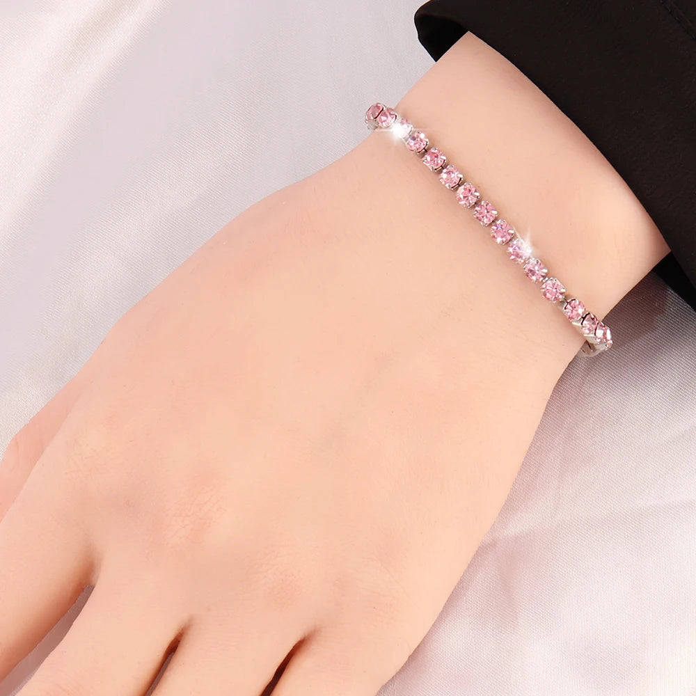 316L 4mm Stainless Steel Bracelet For Women Men's Hip Hop Tennis Chain Bracelets Luxury Color Crystal Zircon Bracelet Jewelry