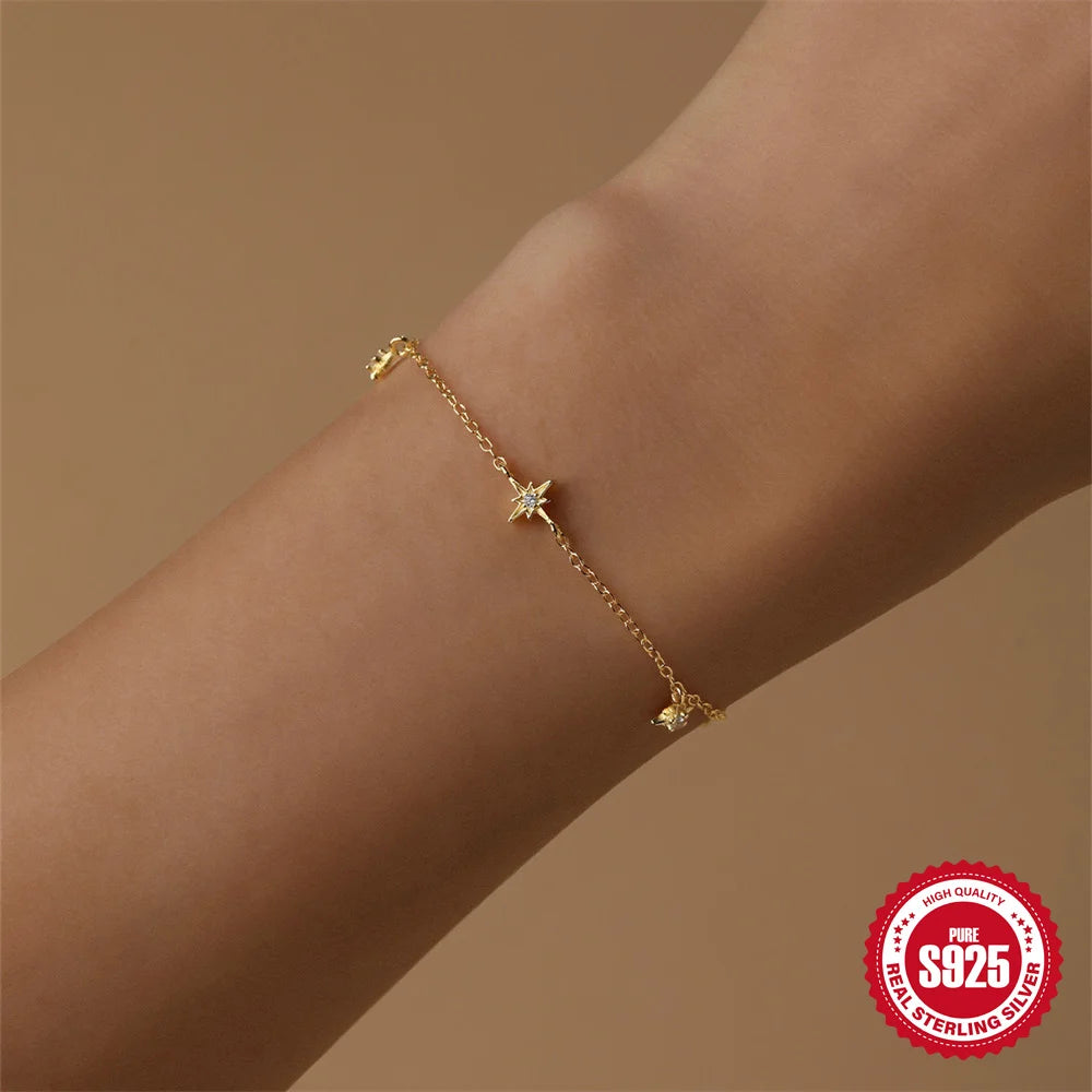 CANNER European American Style Eight-Pointed Star Zircon Bracelet S925 Sterling Silver Personality Simple Versatile Bracelet