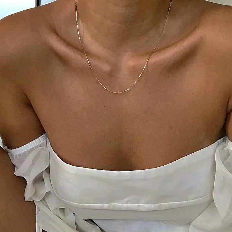Simple Collarbone Necklace for Women Man Stainless Steel Gold Color Snake Chain Choker Minimalist Jewelry Wedding Party Gift