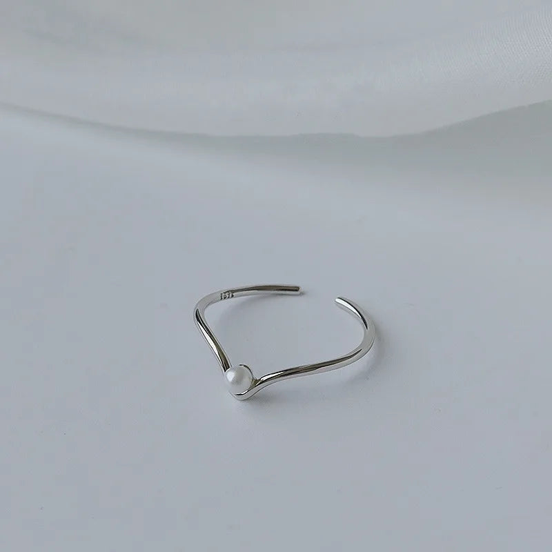VENTFILLE 925 Sterling Silver Open Pearl Smile Stackable Finger Ring Simple Fashion Cute Adjustable For Female Jewelry Wholesale