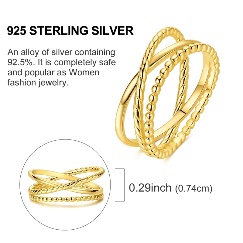 925 Sterling Silver Love Ring - Gold Sparkling Wedding Engagement