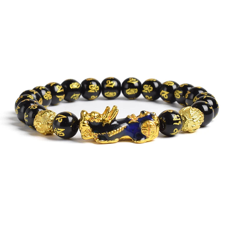 Pi Xiu Tiger Eye Stone Beads Bracelet Feng Shui Yellow Power Stone Women Men Elastic Jewelry Gold Color Pixiu Good Luck Bracelet