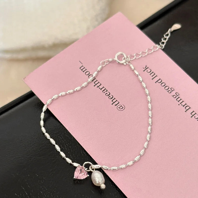 New 925 Silver Geometric Bead Pearl Punk Irregular Asymmetric Adjustable Bracelet For Woman Girl Fashion Jewelry Gift Dropship