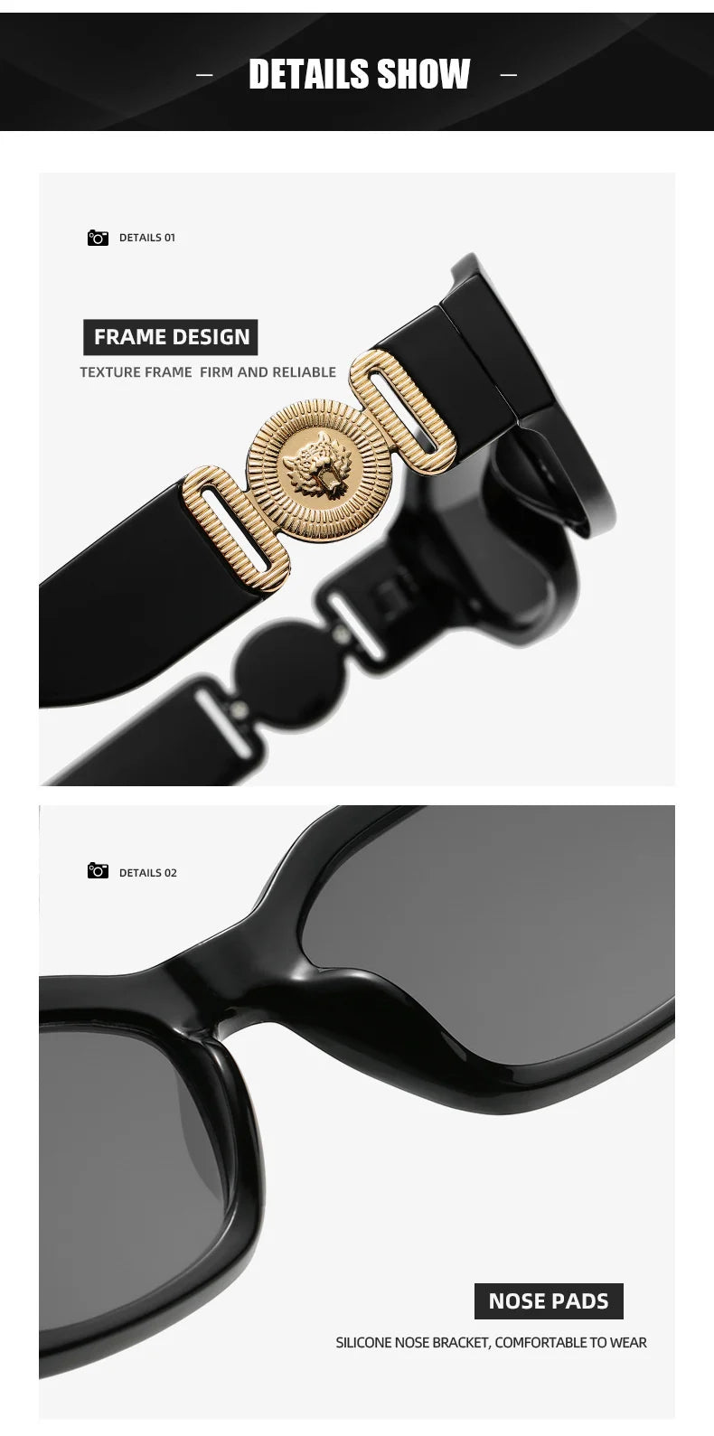 LONSY Fashion Square Sunglasses - Black Gradient Big Frame Retro UV400