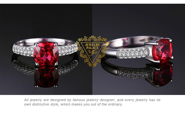 JewelryPalace Green Simulated Nano Emerald Created Ruby Ring 925 Sterling Silver Gemstone Solitaire Engagement Rings for Women
