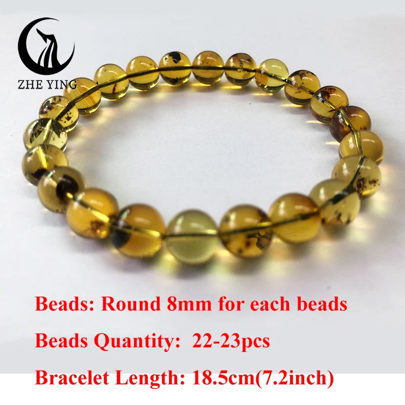 Zhe Ying 100% Natural Amber Bracelet Healing Energy Gemstone Stretch Men Women Bracelets Fashion Jewelry Gift