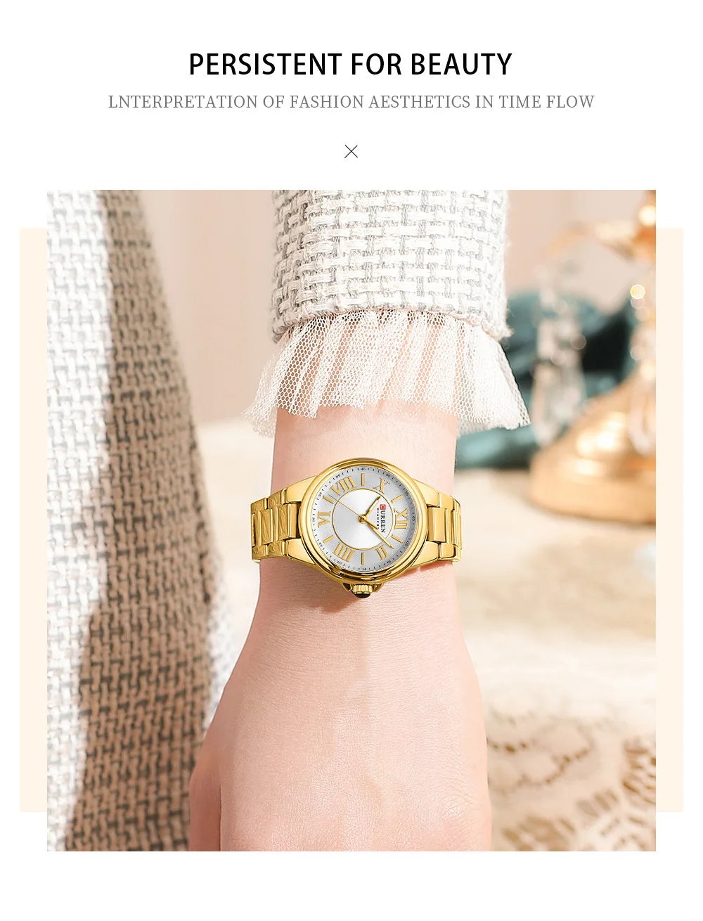 CURREN 9091 Rose Gold Watch - Elegant Steel Strap Ladies Quartz
