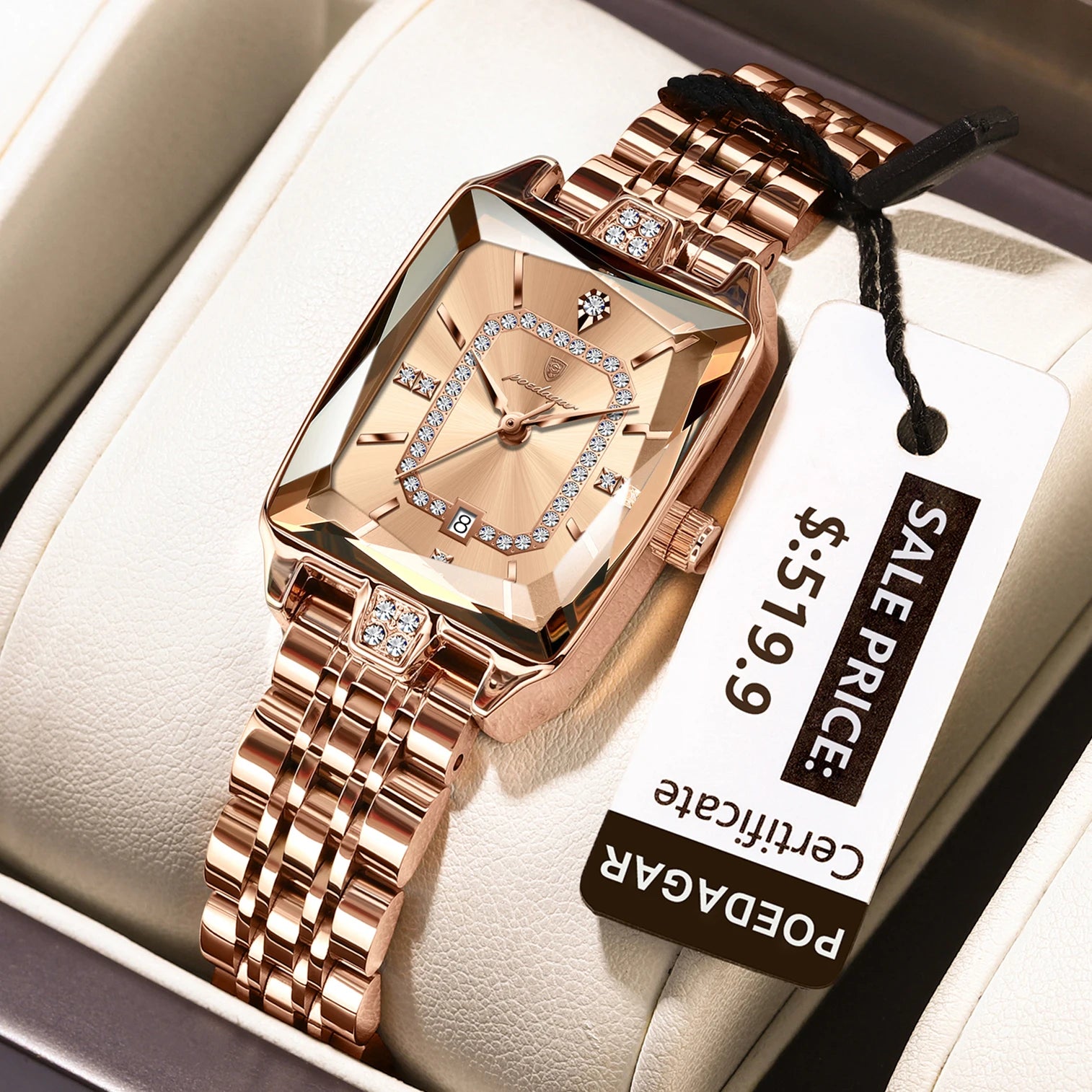 POEDAGAR Luxury Rectangle Watch - Waterproof Calendar Stainless Steel