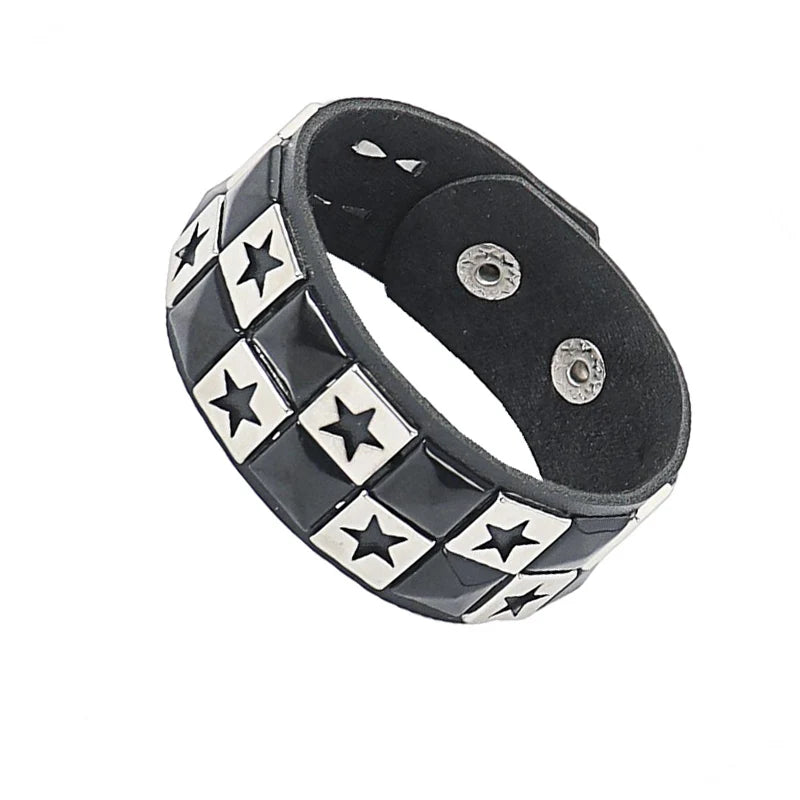 2024 Punk Dark PU Bracelet For Women Men Hip Hop Rock Chain Multi Layered Bracelet Trend Retro Gothic Jewelry Dancer Accessories