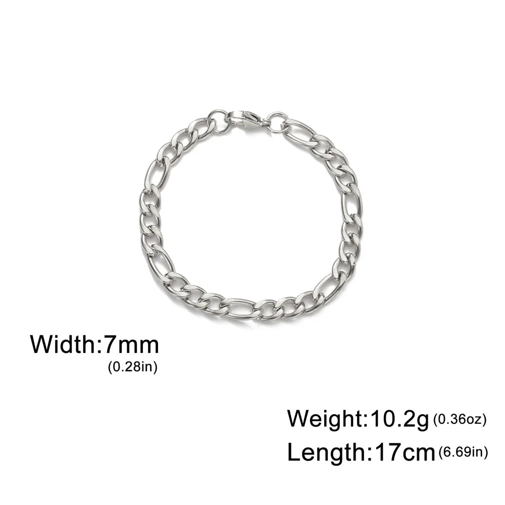 My Shape Fashion Cuban Chain Men Bracelet Stainless Steel 3/5/7/9mm Width Chain Bracelets Figaro Chain Boy Wrist Jewelry Couple